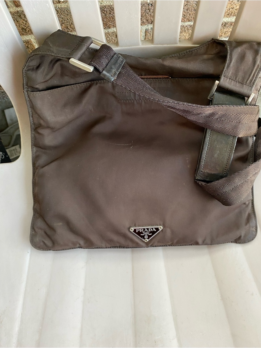 AUTHENTIC Prada Dark Brown Nylon Messenger Bag with Adjustable Strap with COA - Picture 1 of 12